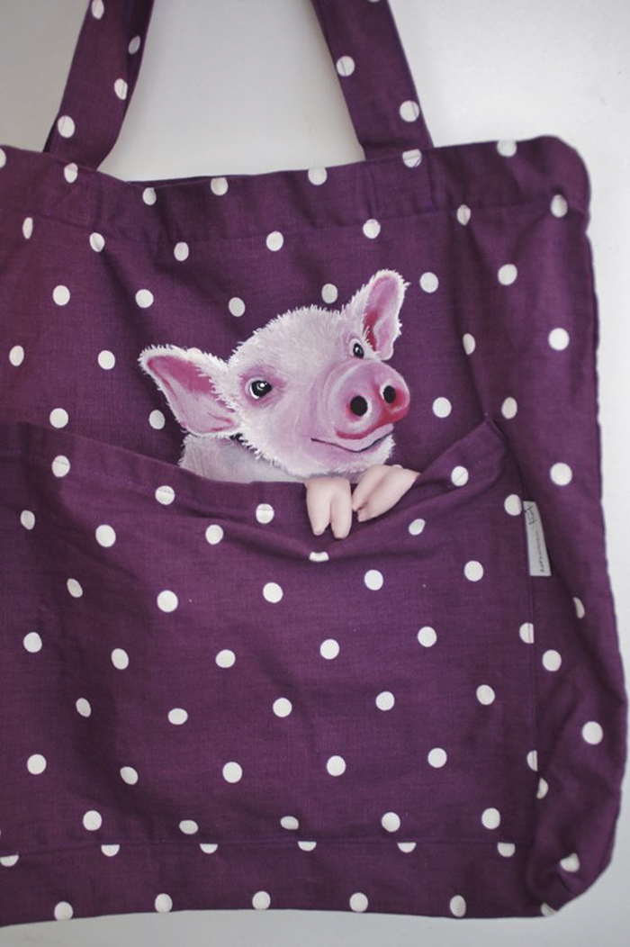 Ръчно рисувани чанти с животни в джоба