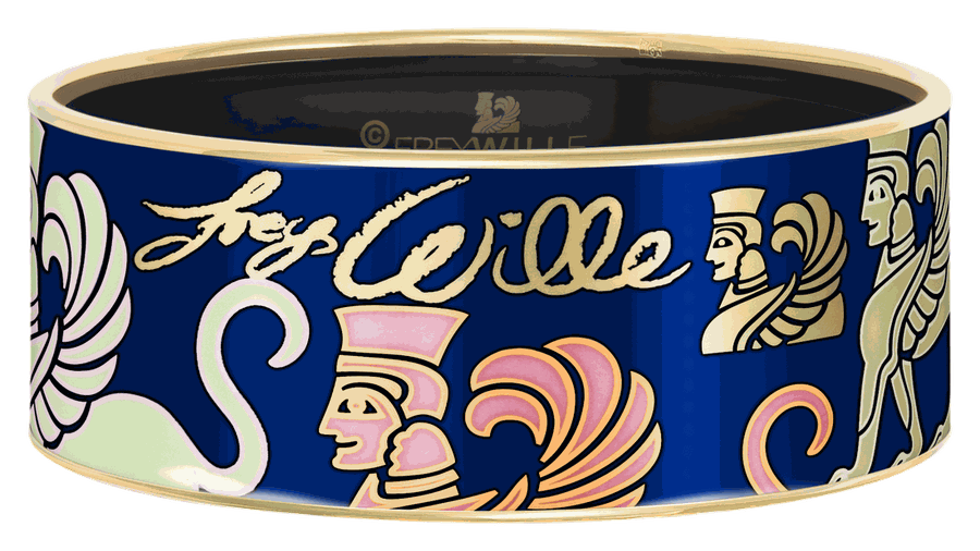 Широка гривна Glorious Sphinx Night Blue със златен подпис FREYWILLE