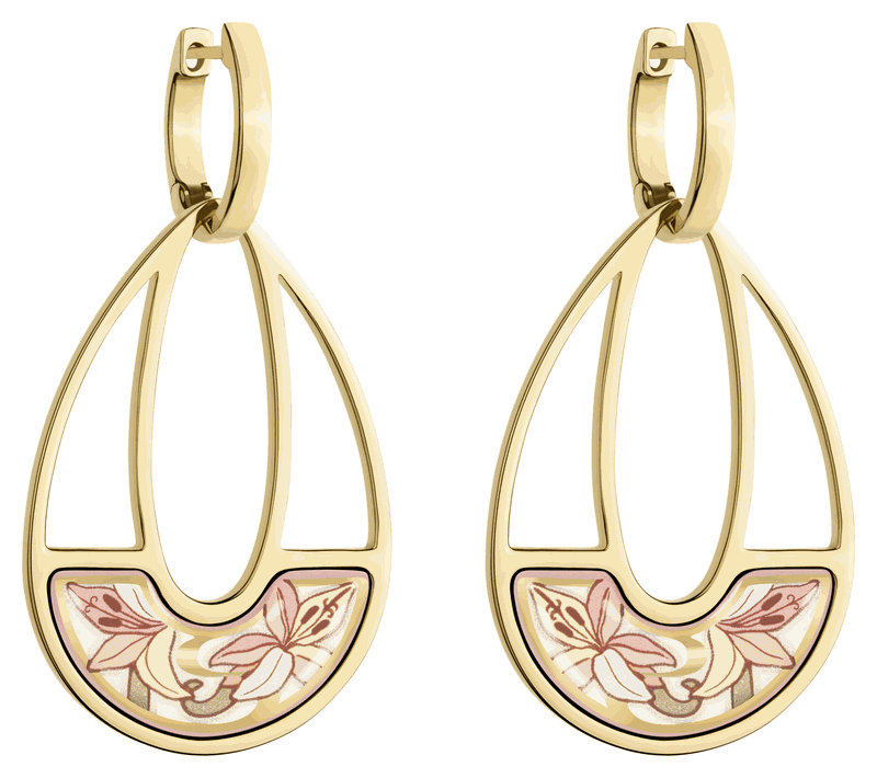 Mucha Paris Pastel — обеци капка с емайлов сегмент