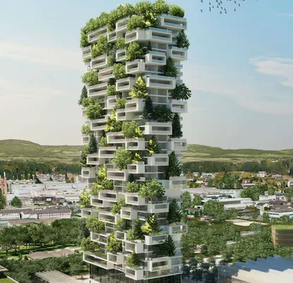 36-етажна жилищна кула, обвита в зеленина