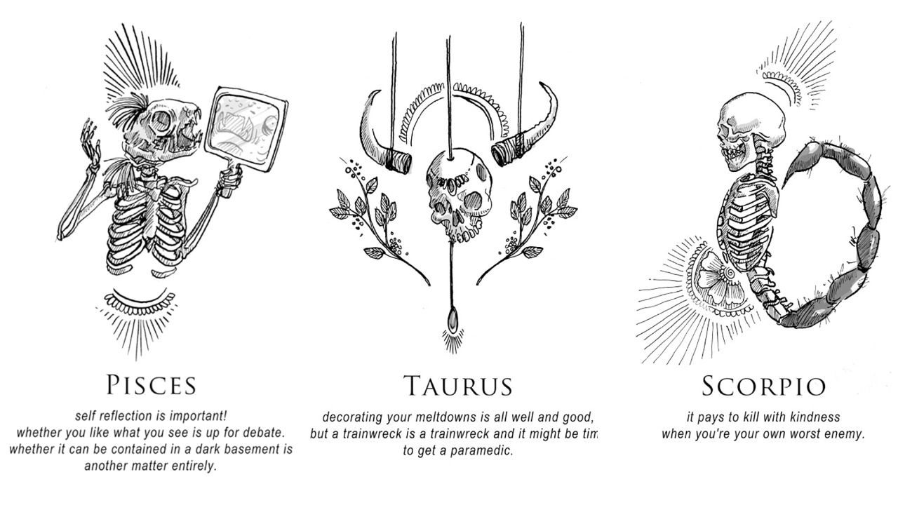 Зодиакалните знаци като страховити скелети