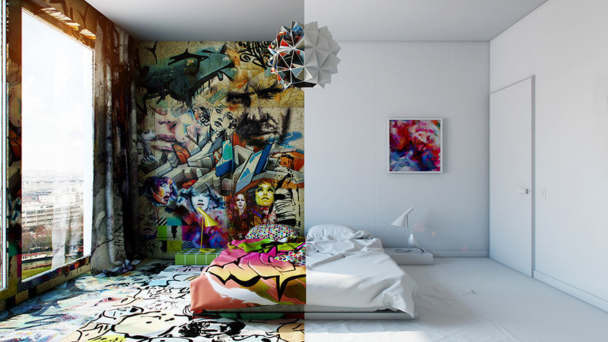 Стая в бяло и графити