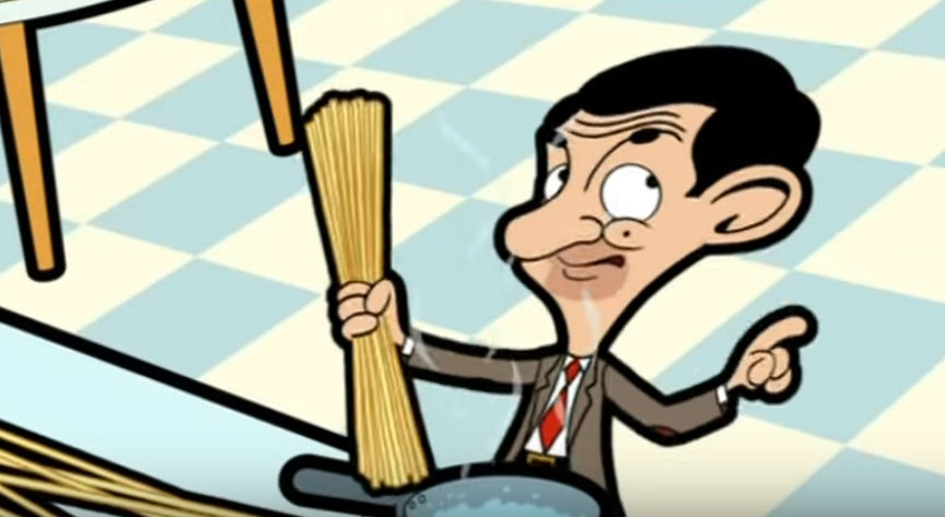 Мистър Бийн готви спагети (смешна анимация)