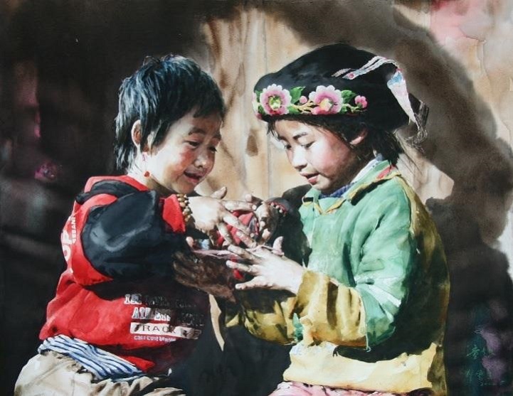 Лицата на Тибет в реалистични акварели