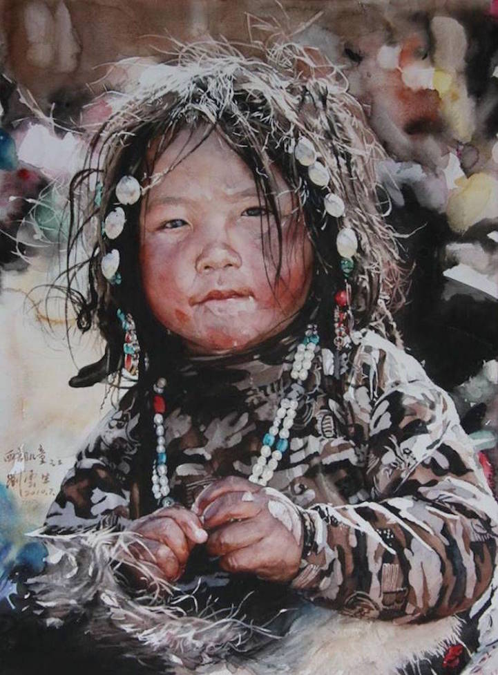 Лицата на Тибет в реалистични акварели
