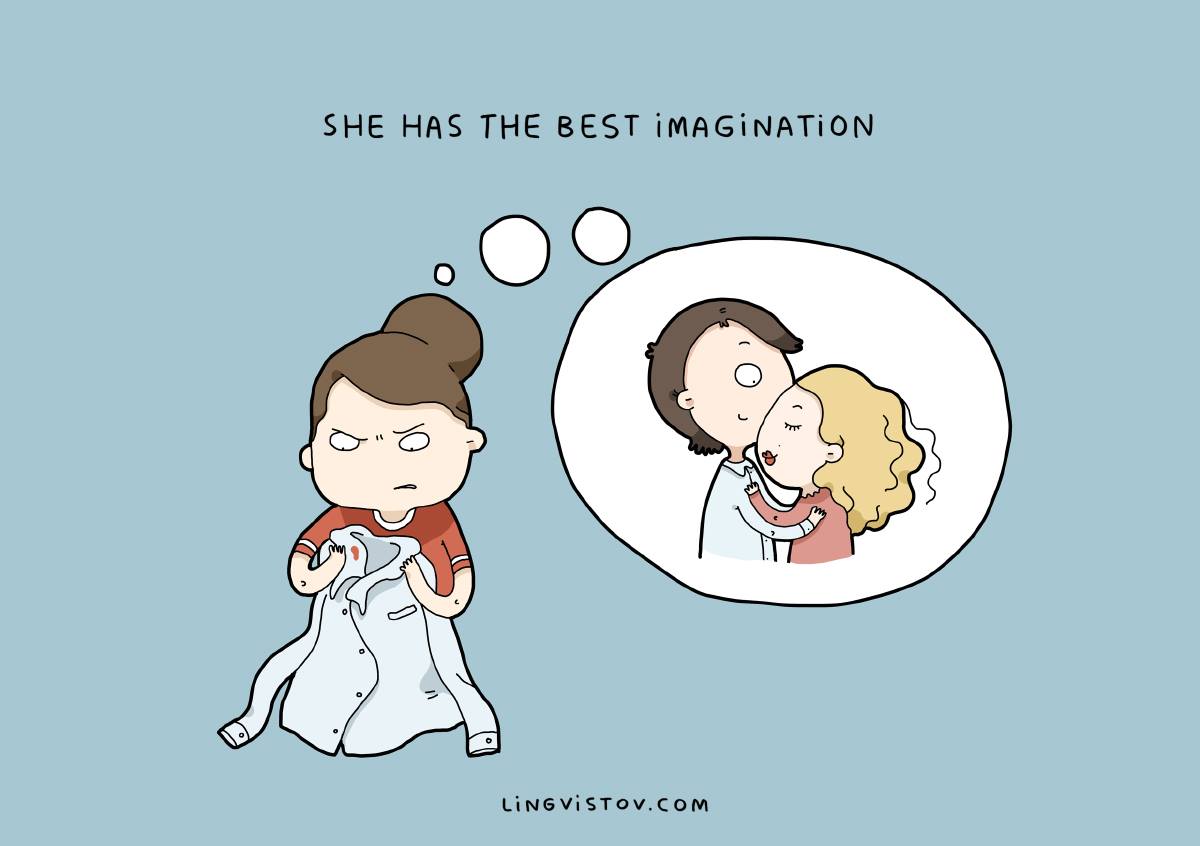 Забавни илюстрации, които показват защо обичаме жената до себе си