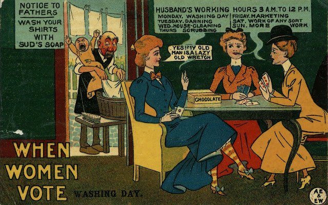 Пропагандни картички от началото на ХХ век срещу увеличаването на правата на жените