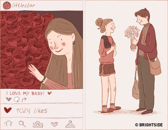 Разликата между флирт и истинска любов в готини илюстрации
