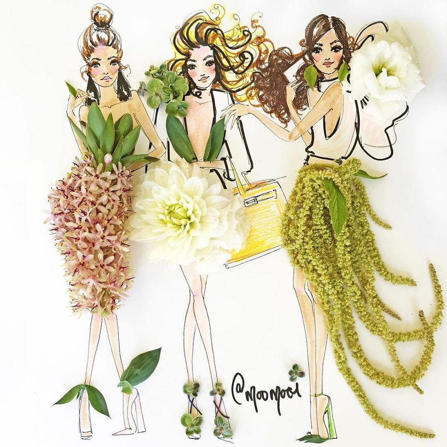 100 модни илюстрации, създадени от цветя, плодове и зеленчуци