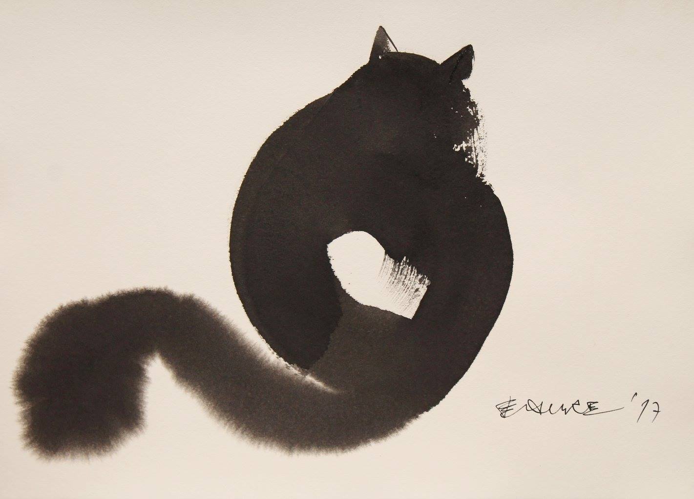Уникални черни котки: акварел и мастило