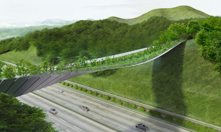 Зелен мост за животни свързва върховете на две планини