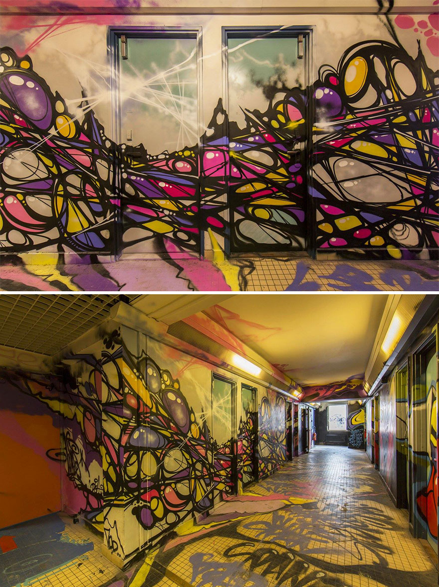 Студентско общежитие, покрито изцяло с графити
