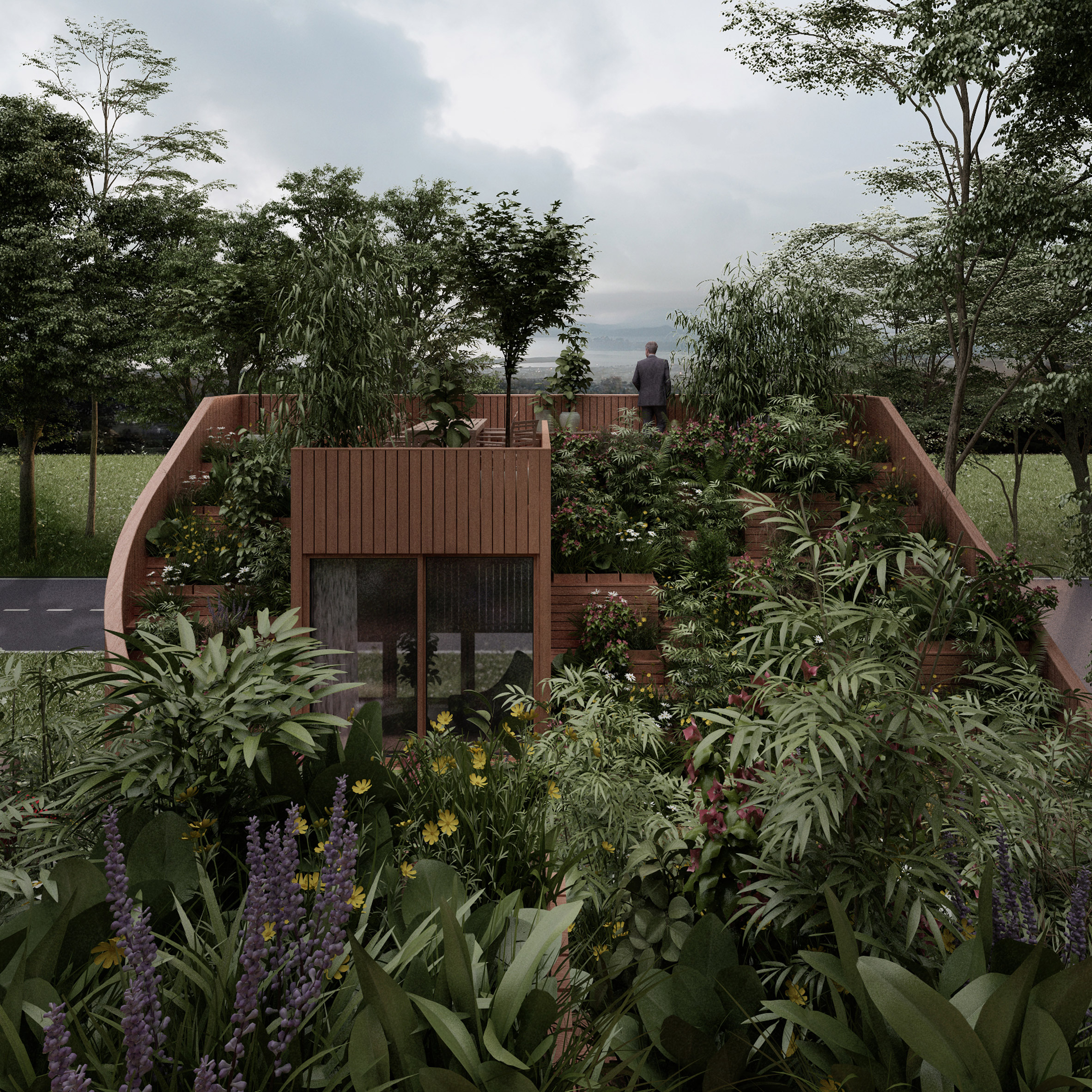 Уникална къща с формата на Ин и Ян с градина на покрива