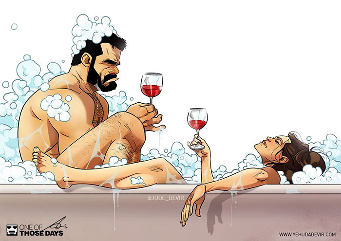Комични илюстрации показват ежедневието на влюбена двойка