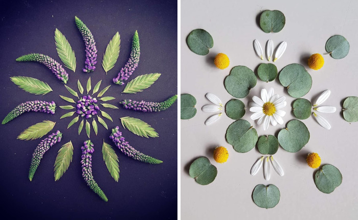 Мандали, създадени от цветя и листа