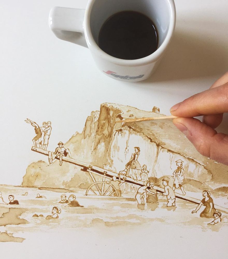 Прекрасни рисунки, създадени с разлято кафе