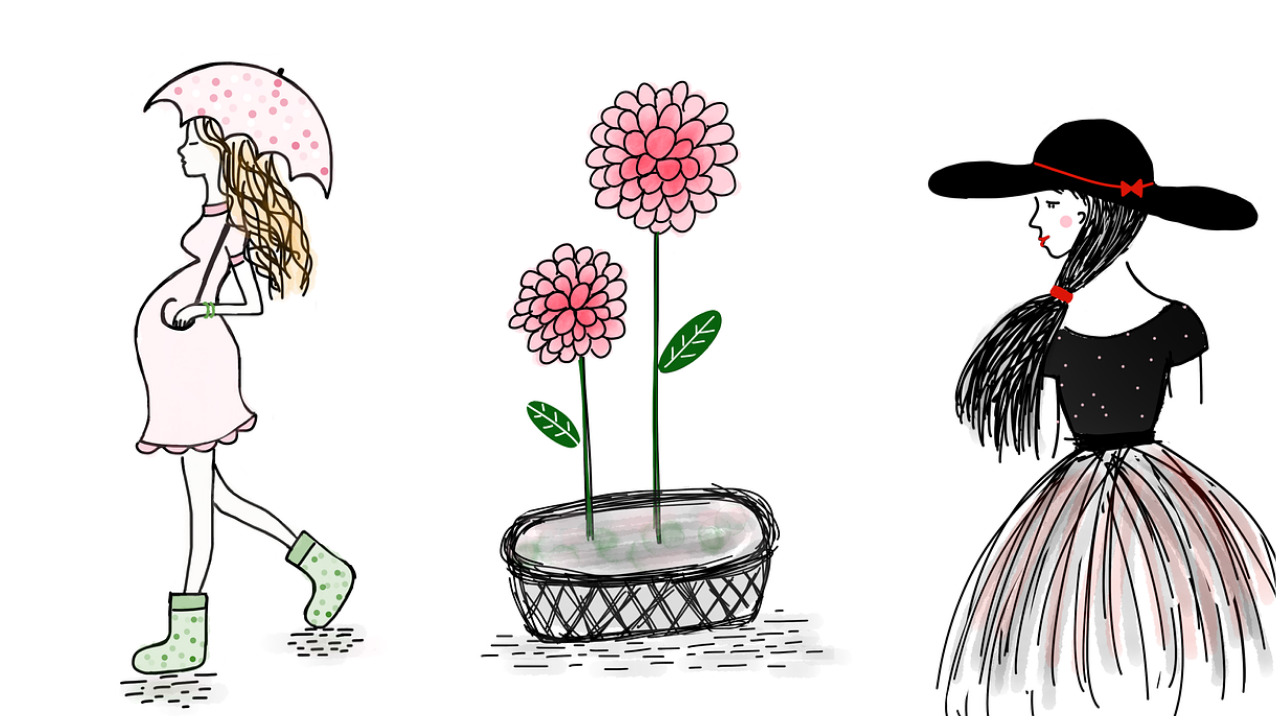 Чаровни илюстрации с момичета и цветя