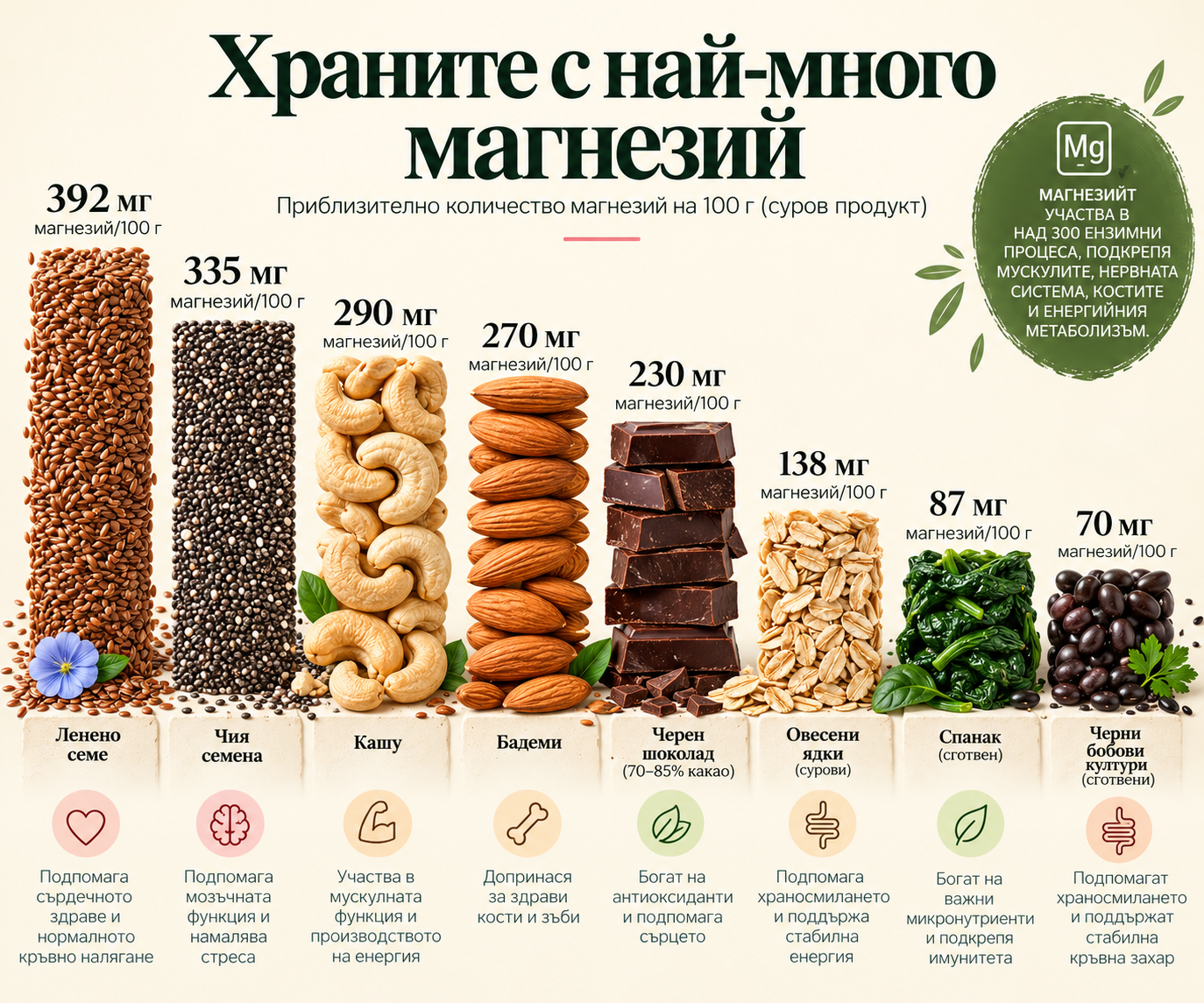 8 храни с най-много магнезий, семена или чиния
